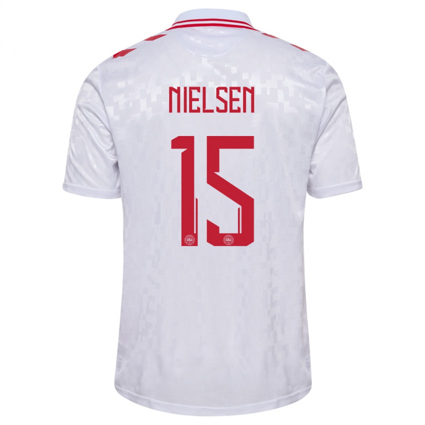 Enfant Maillot Danemark Villads Nielsen #15 Blanc Tenues Extérieur 24-26 T-Shirt Belgique