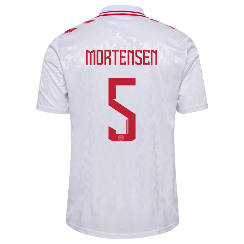 Kinder Dänemark Gustav Mortensen #5 Weiß Auswärtstrikot Trikot 24-26 T-Shirt Belgien