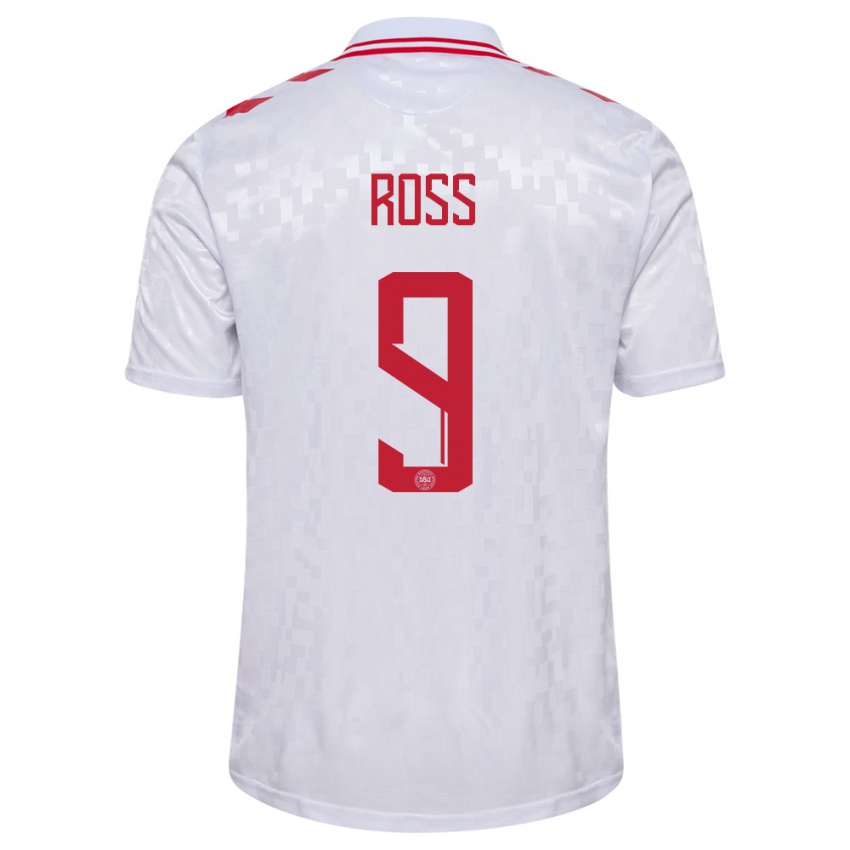 Kinder Dänemark Oliver Ross #9 Weiß Auswärtstrikot Trikot 24-26 T-Shirt Belgien