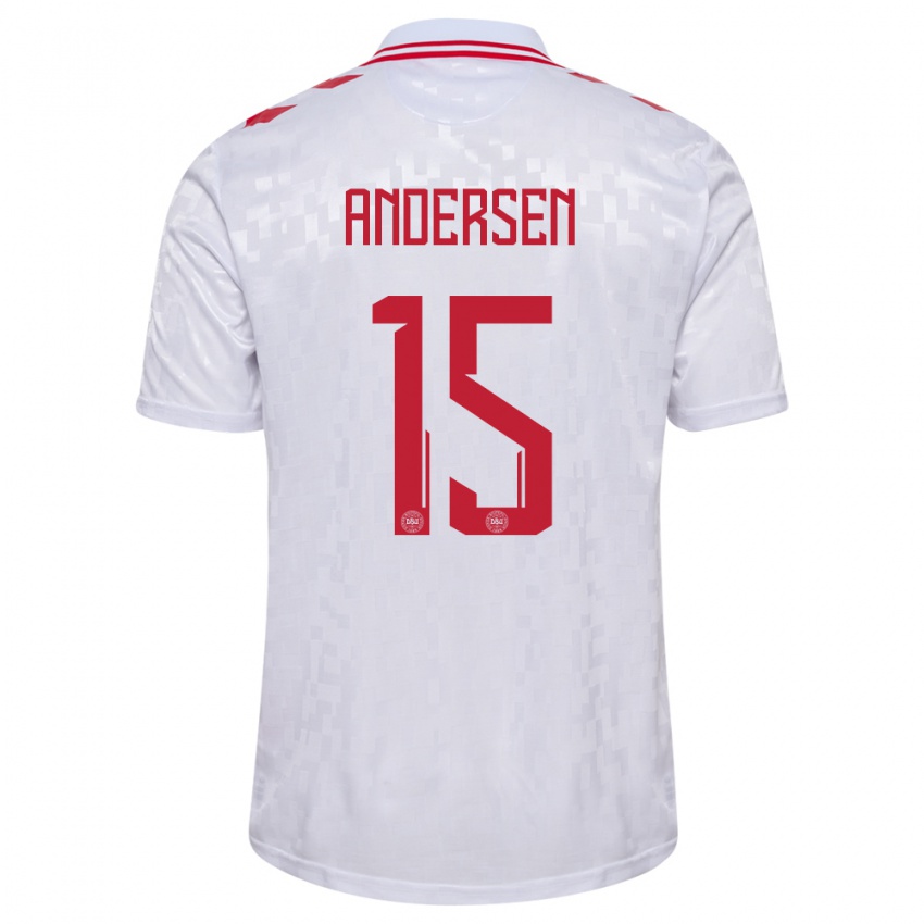 Kinder Dänemark Jacob Andersen #15 Weiß Auswärtstrikot Trikot 24-26 T-Shirt Belgien