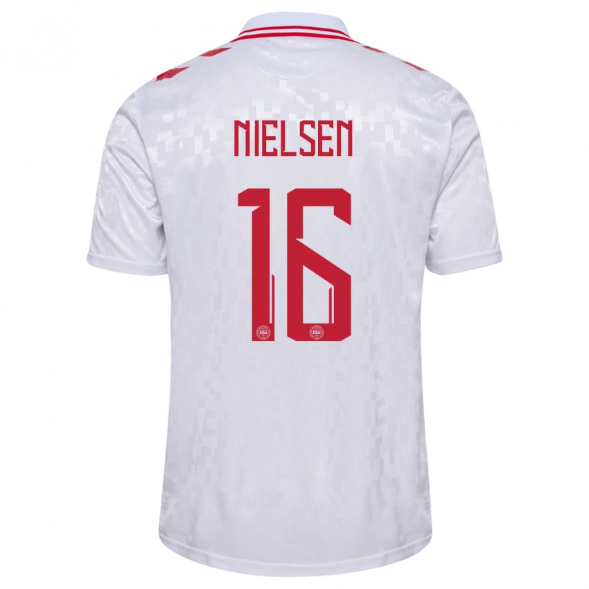 Kinder Dänemark Magnus Nielsen #16 Weiß Auswärtstrikot Trikot 24-26 T-Shirt Belgien