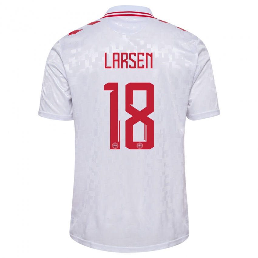 Kinder Dänemark Lukas Larsen #18 Weiß Auswärtstrikot Trikot 24-26 T-Shirt Belgien