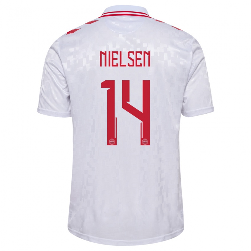 Kinder Dänemark Julius Nielsen #14 Weiß Auswärtstrikot Trikot 24-26 T-Shirt Belgien