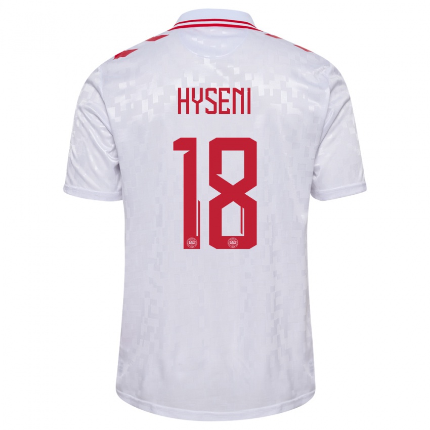 Kinder Dänemark Olti Hyseni #18 Weiß Auswärtstrikot Trikot 24-26 T-Shirt Belgien
