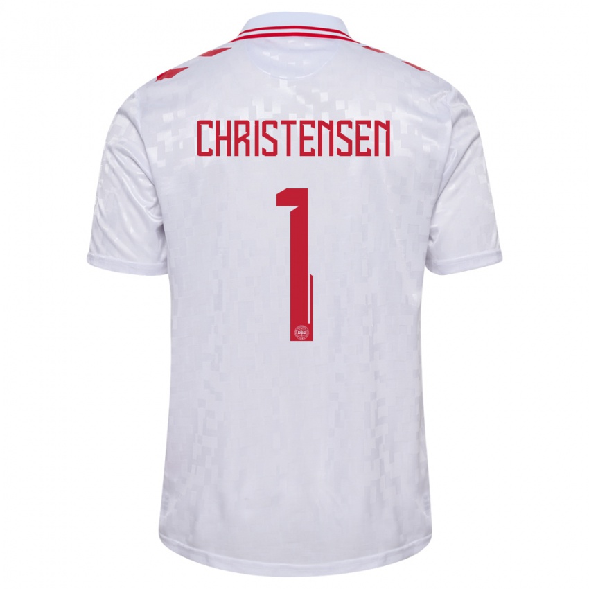 Kinder Dänemark Lene Christensen #1 Weiß Auswärtstrikot Trikot 24-26 T-Shirt Belgien