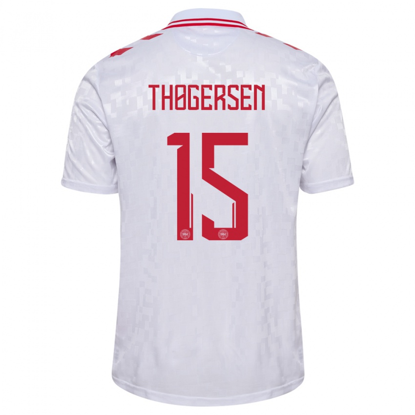 Kinder Dänemark Frederikke Thøgersen #15 Weiß Auswärtstrikot Trikot 24-26 T-Shirt Belgien