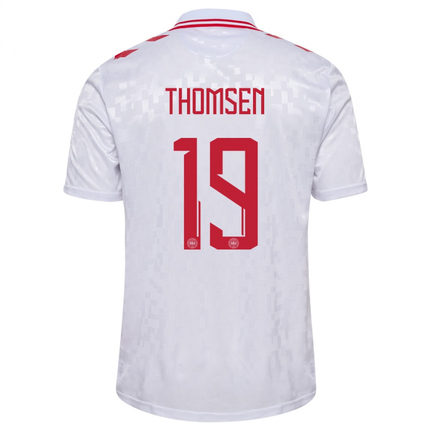 Kinder Dänemark Janni Thomsen #19 Weiß Auswärtstrikot Trikot 24-26 T-Shirt Belgien