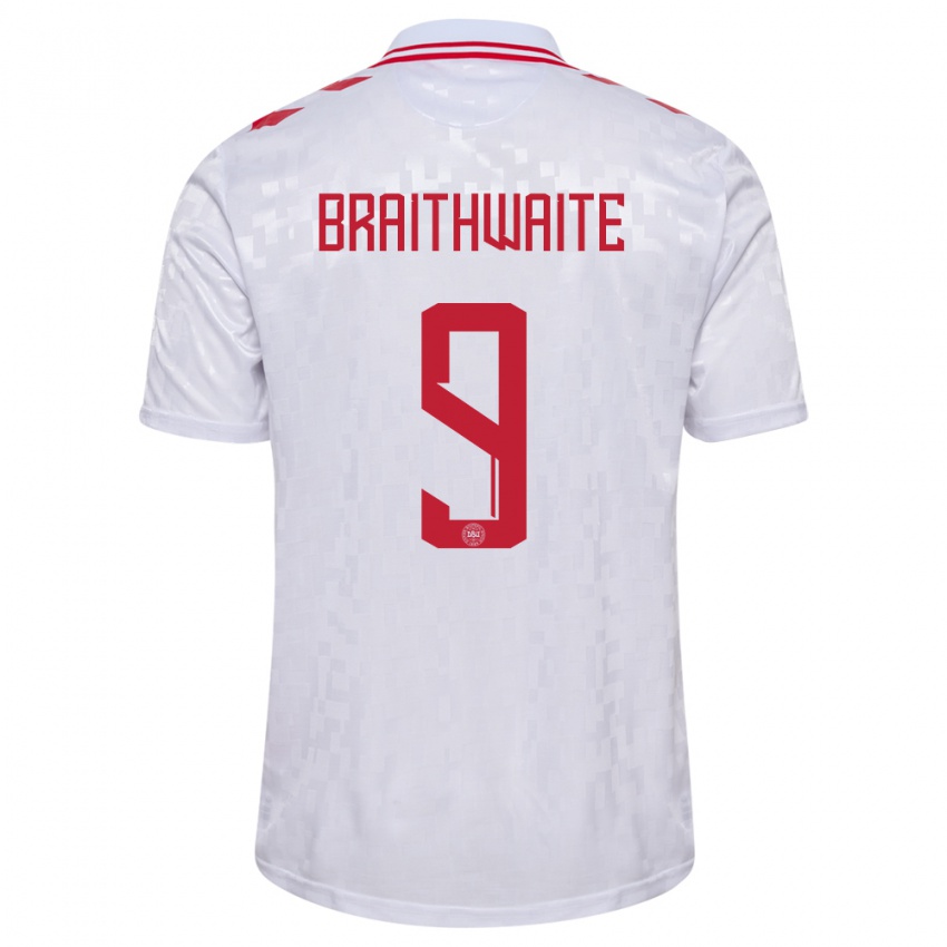 Kinder Dänemark Martin Braithwaite #9 Weiß Auswärtstrikot Trikot 24-26 T-Shirt Belgien