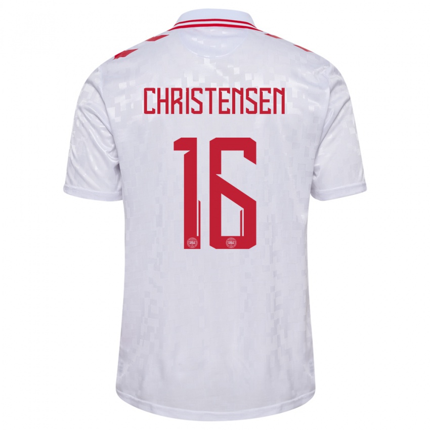 Kinder Dänemark Oliver Christensen #16 Weiß Auswärtstrikot Trikot 24-26 T-Shirt Belgien