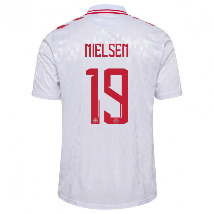 Kinder Dänemark Casper Nielsen #19 Weiß Auswärtstrikot Trikot 24-26 T-Shirt Belgien
