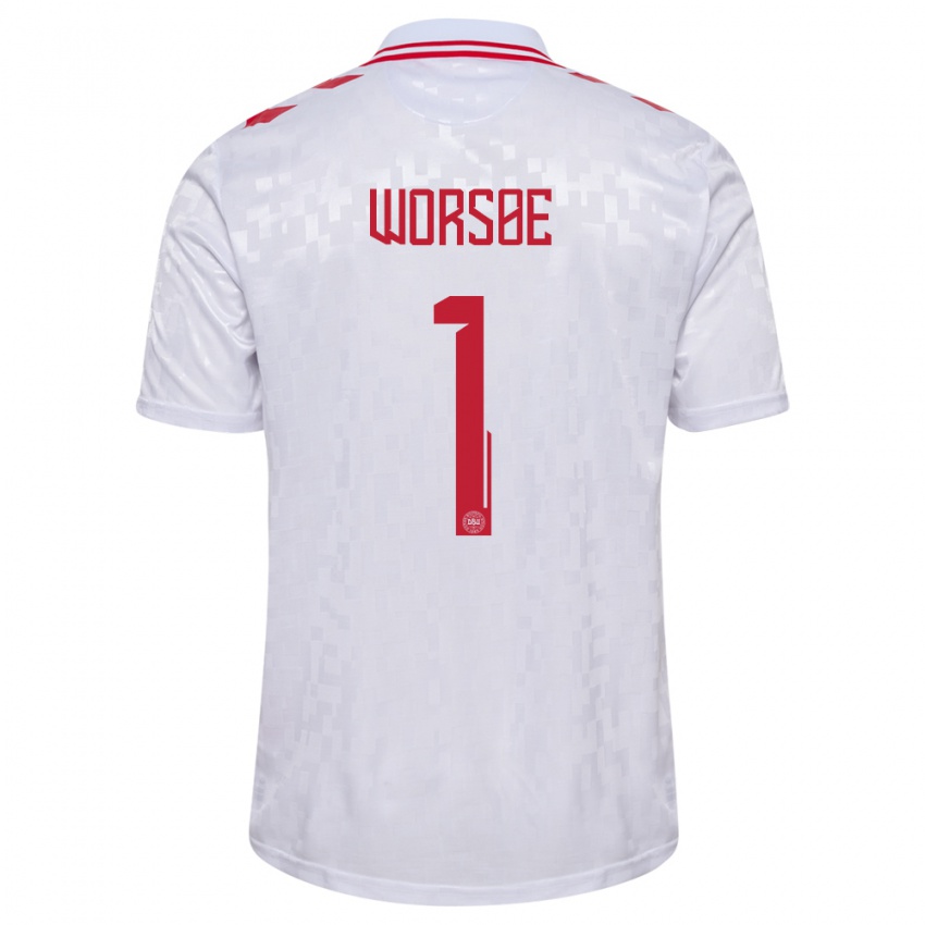 Kinder Dänemark Laura Worsoe #1 Weiß Auswärtstrikot Trikot 24-26 T-Shirt Belgien