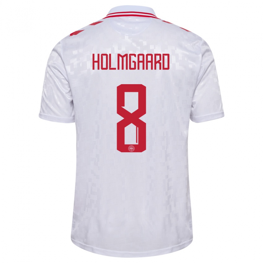 Kinder Dänemark Sara Holmgaard #8 Weiß Auswärtstrikot Trikot 24-26 T-Shirt Belgien