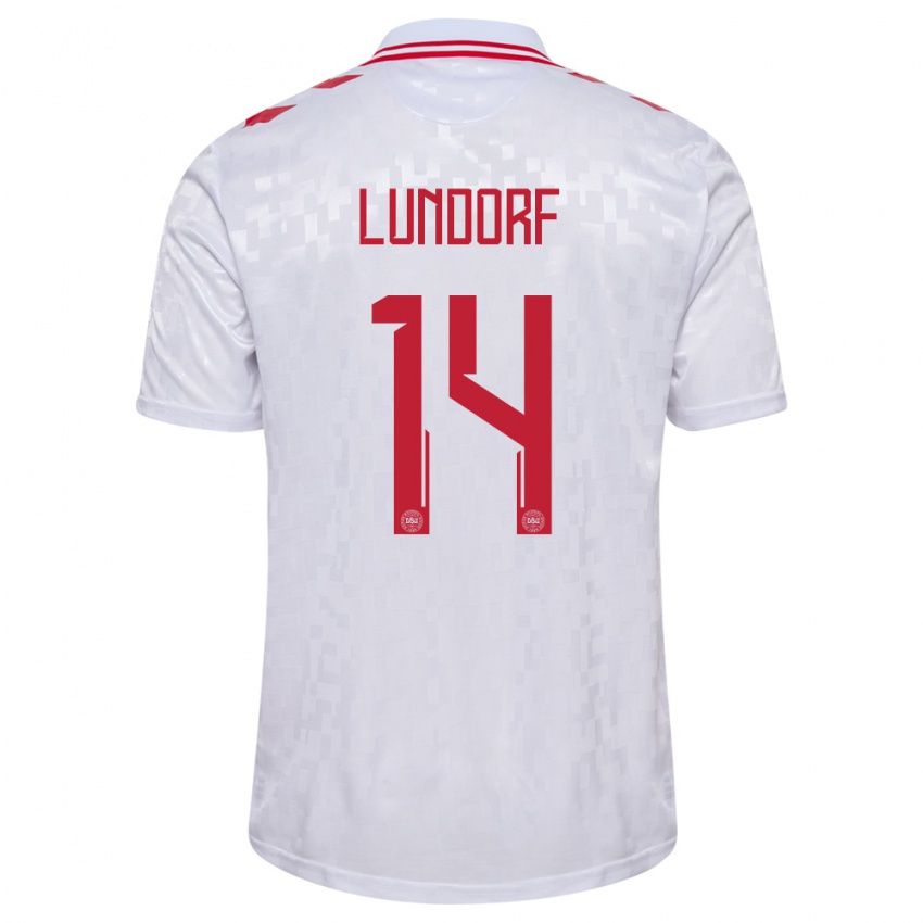 Kinder Dänemark Matilde Lundorf #14 Weiß Auswärtstrikot Trikot 24-26 T-Shirt Belgien