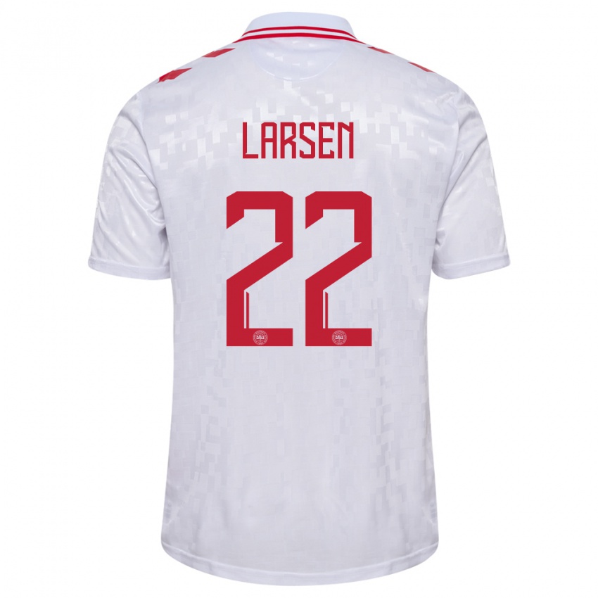 Kinder Dänemark Kathrine Larsen #22 Weiß Auswärtstrikot Trikot 24-26 T-Shirt Belgien