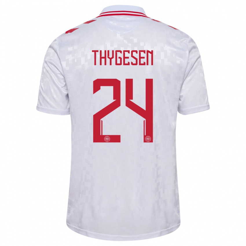 Kinder Dänemark Sarah Thygesen #24 Weiß Auswärtstrikot Trikot 24-26 T-Shirt Belgien