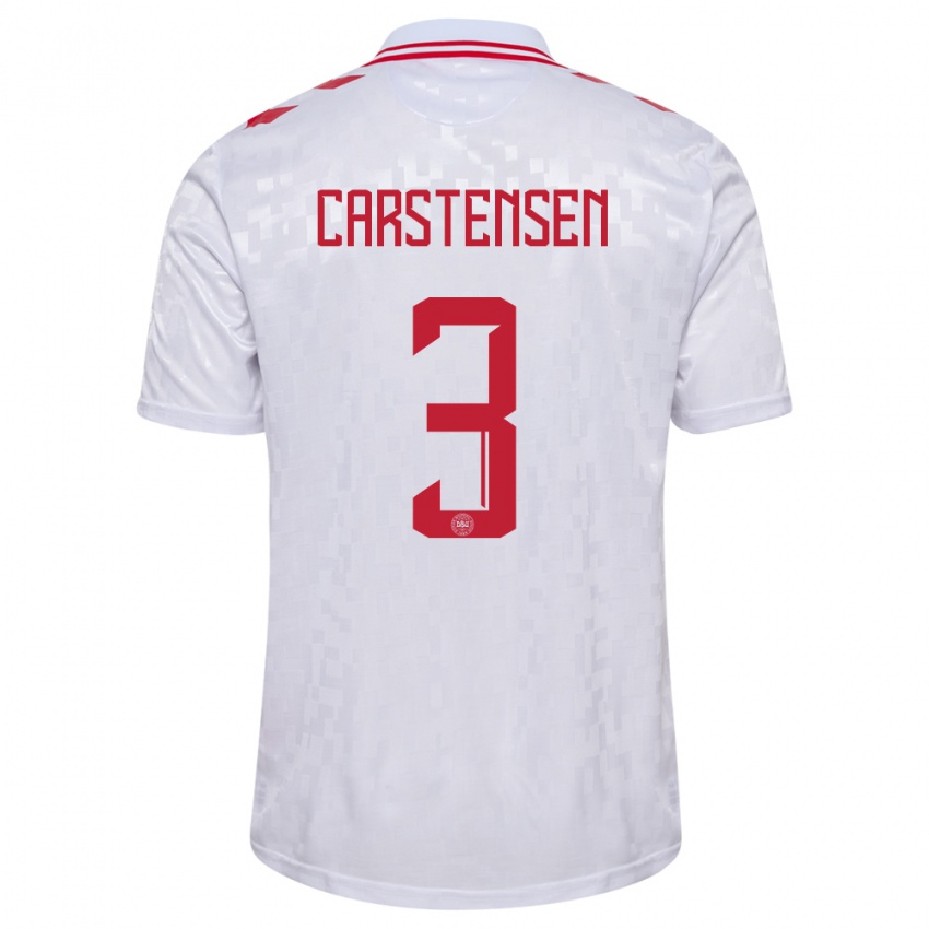 Kinder Dänemark Rasmus Carstensen #3 Weiß Auswärtstrikot Trikot 24-26 T-Shirt Belgien