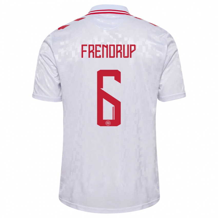 Kinder Dänemark Morten Frendrup #6 Weiß Auswärtstrikot Trikot 24-26 T-Shirt Belgien