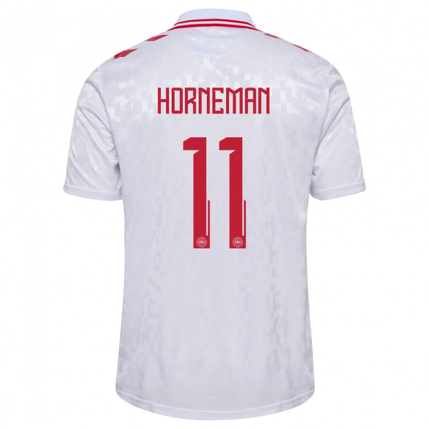 Kinder Dänemark Charly Horneman #11 Weiß Auswärtstrikot Trikot 24-26 T-Shirt Belgien