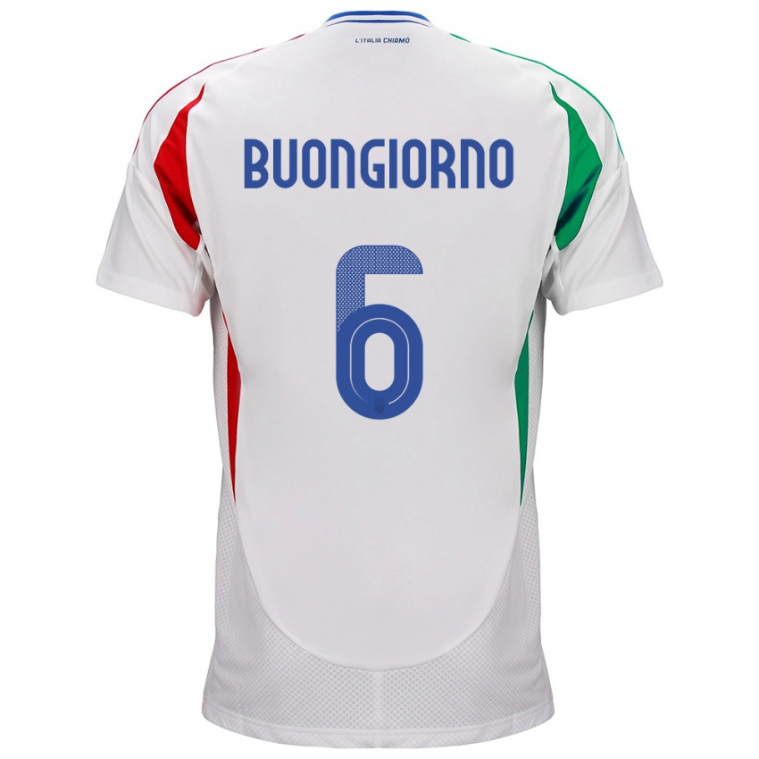 Kinder Italien Alessandro Buongiorno #6 Weiß Auswärtstrikot Trikot 24-26 T-Shirt Belgien