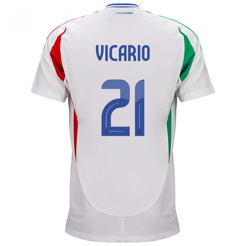 Kinder Italien Guglielmo Vicario #21 Weiß Auswärtstrikot Trikot 24-26 T-Shirt Belgien