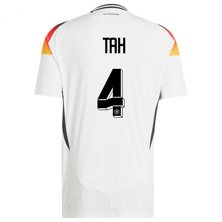 Herren Deutschland Jonathan Tah #4 Weiß Heimtrikot Trikot 24-26 T-Shirt Belgien