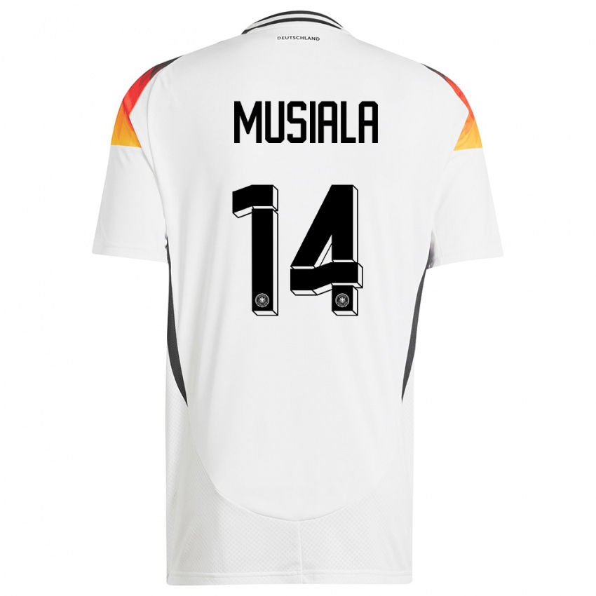 Herren Deutschland Jamal Musiala #14 Weiß Heimtrikot Trikot 24-26 T-Shirt Belgien