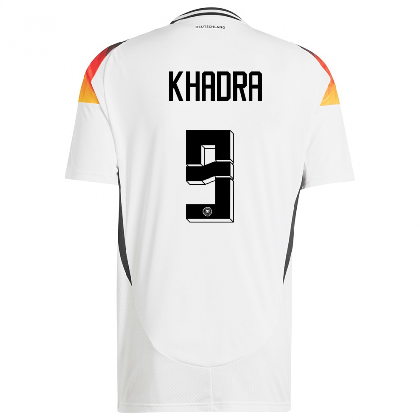Herren Deutschland Reda Khadra #9 Weiß Heimtrikot Trikot 24-26 T-Shirt Belgien