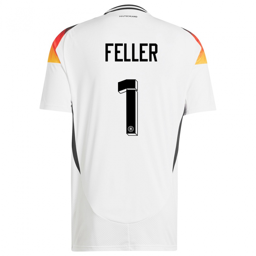 Homme Maillot Allemagne Frank Feller #1 Blanc Tenues Domicile 24-26 T-Shirt Belgique
