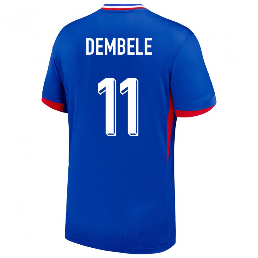 Herren Frankreich Ousmane Dembele #11 Blau Heimtrikot Trikot 24-26 T-Shirt Belgien