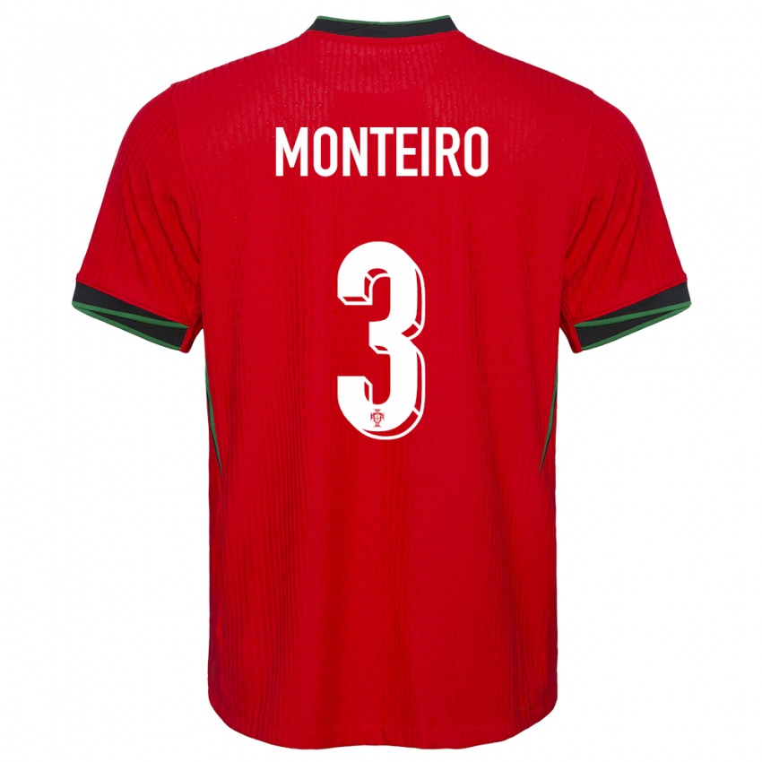 Heren Portugal Diogo Monteiro #3 Rood Thuisshirt Thuistenue 24-26 T-Shirt België