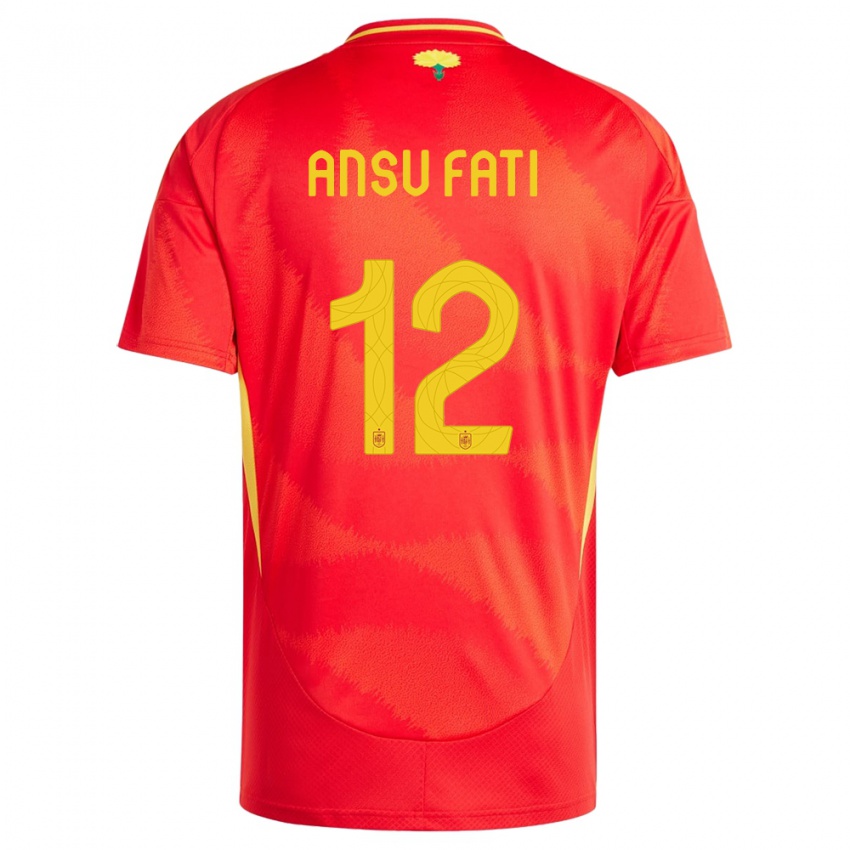 Homme Maillot Espagne Ansu Fati #12 Rouge Tenues Domicile 24-26 T-Shirt Belgique