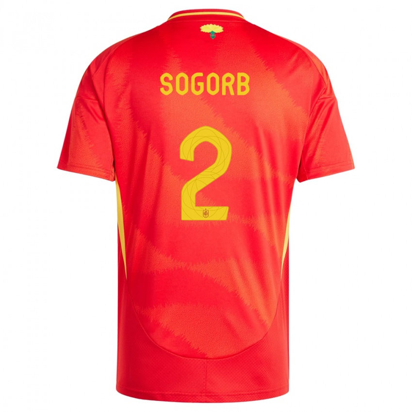 Homme Maillot Espagne Carles Sogorb #2 Rouge Tenues Domicile 24-26 T-Shirt Belgique