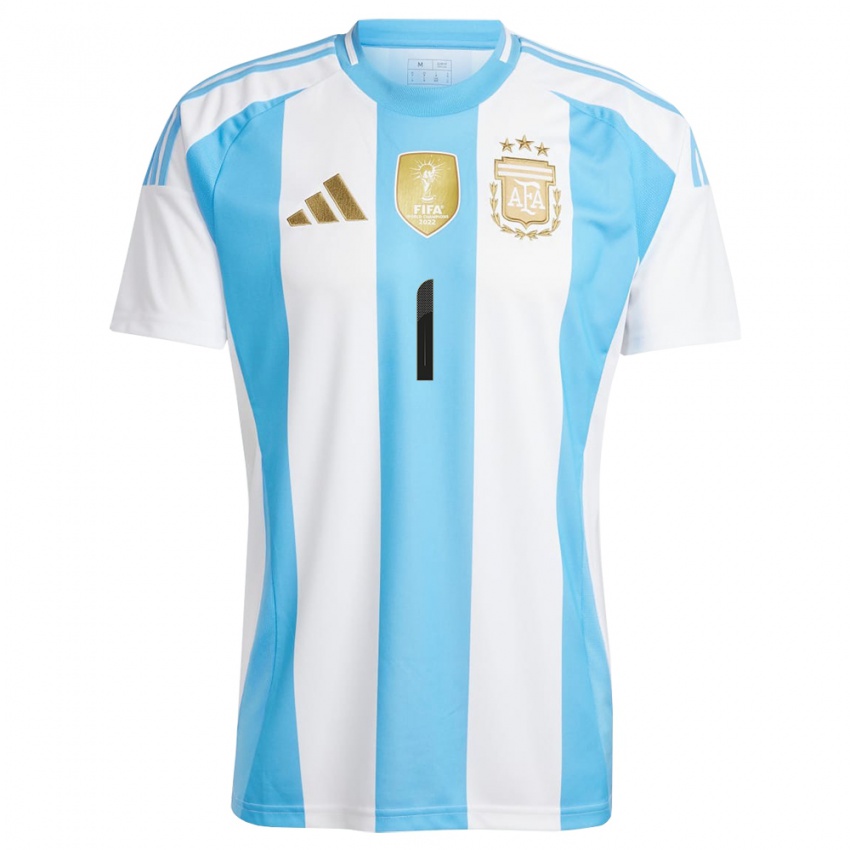 Homme Maillot Argentine Franco Armani #1 Blanc Bleu Tenues Domicile 24-26 T-Shirt Belgique