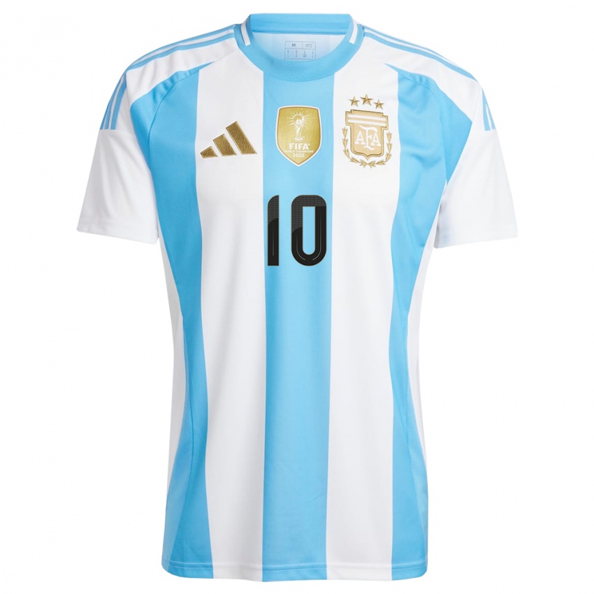Homme Maillot Argentine Lionel Messi #10 Blanc Bleu Tenues Domicile 24-26 T-Shirt Belgique