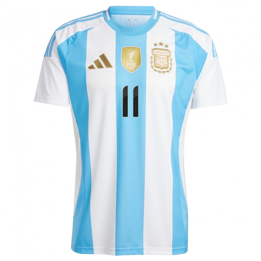 Herren Argentinien Ezequiel Barco #11 Weiß Blau Heimtrikot Trikot 24-26 T-Shirt Belgien