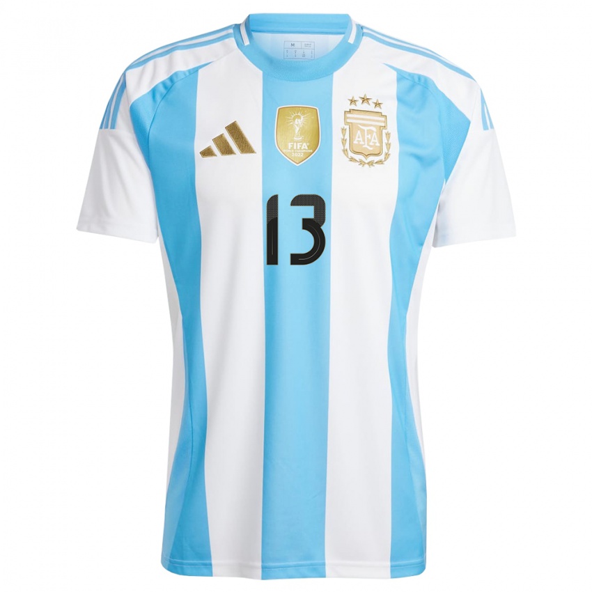 Homme Maillot Argentine Cristian Romero #13 Blanc Bleu Tenues Domicile 24-26 T-Shirt Belgique