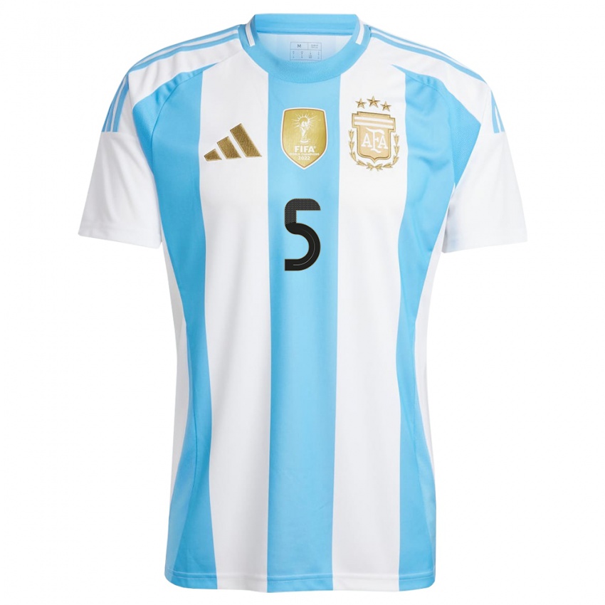 Herren Argentinien Maximiliano Gonzalez #5 Weiß Blau Heimtrikot Trikot 24-26 T-Shirt Belgien