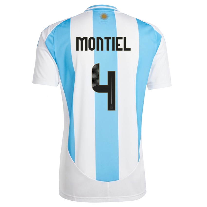 Herren Argentinien Gonzalo Montiel #4 Weiß Blau Heimtrikot Trikot 24-26 T-Shirt Belgien