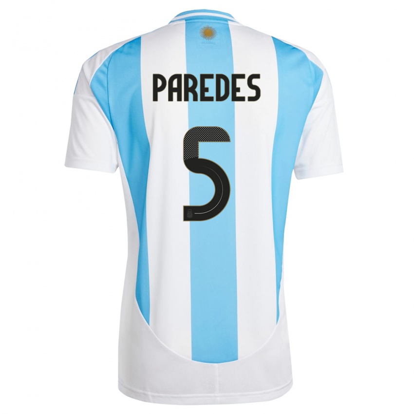 Heren Argentinië Leandro Paredes #5 Wit Blauw Thuisshirt Thuistenue 24-26 T-Shirt België