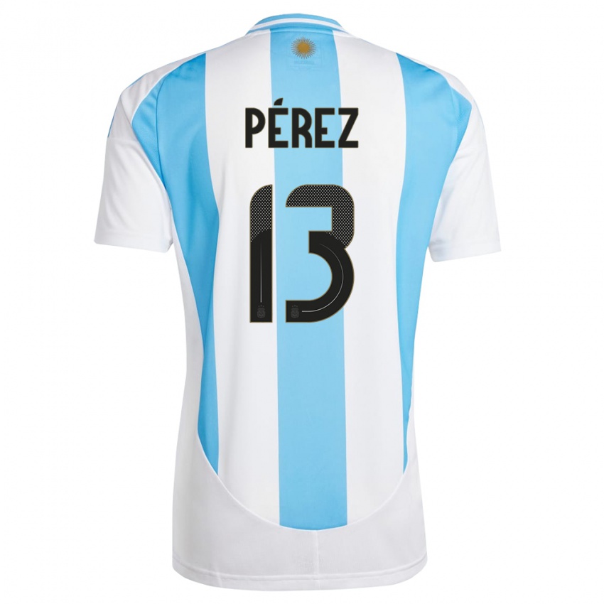Herren Argentinien Nehuen Perez #13 Weiß Blau Heimtrikot Trikot 24-26 T-Shirt Belgien
