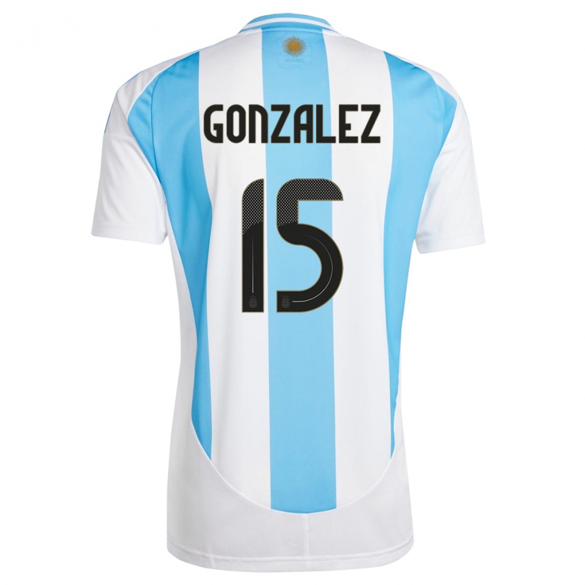 Herren Argentinien Nicolas Gonzalez #15 Weiß Blau Heimtrikot Trikot 24-26 T-Shirt Belgien