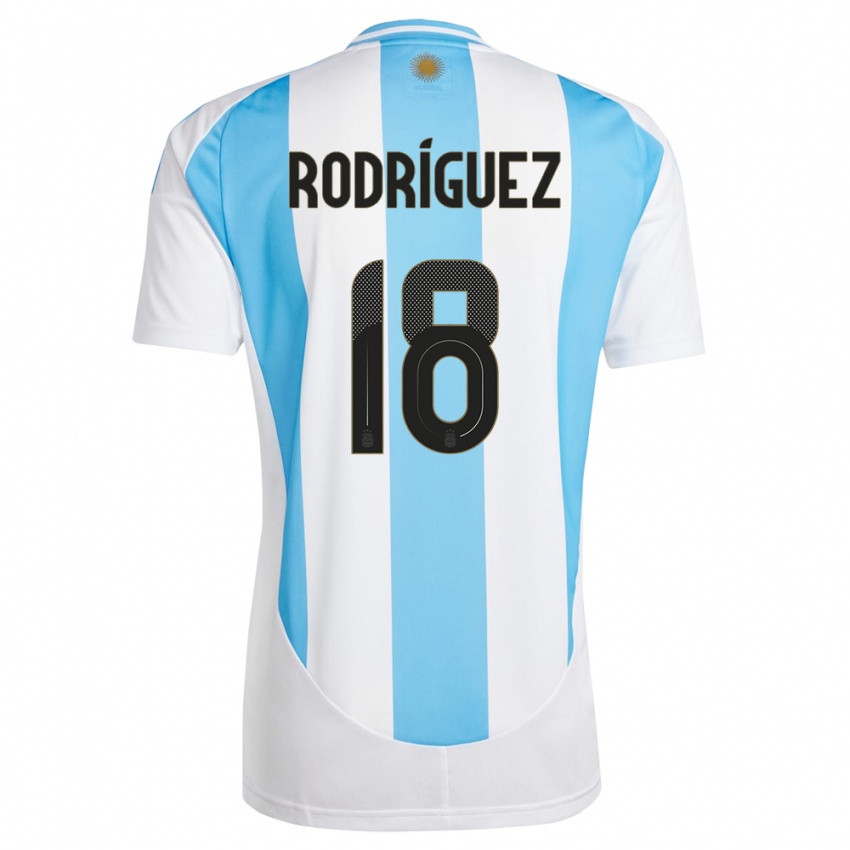 Homme Maillot Argentine Guido Rodriguez #18 Blanc Bleu Tenues Domicile 24-26 T-Shirt Belgique