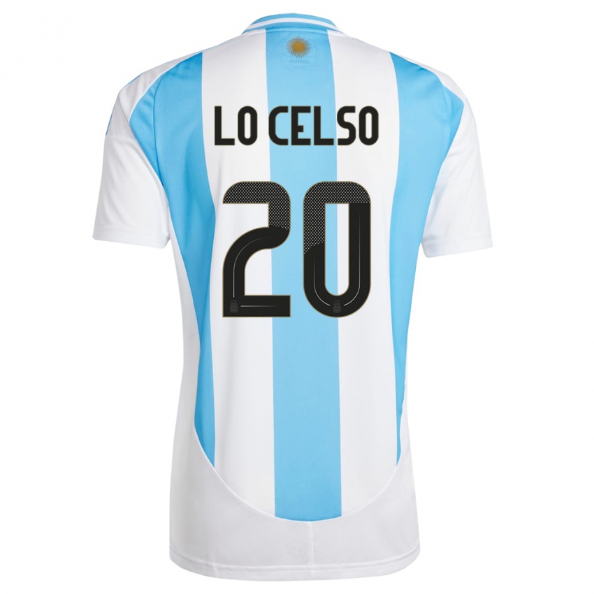 Herren Argentinien Giovani Lo Celso #20 Weiß Blau Heimtrikot Trikot 24-26 T-Shirt Belgien