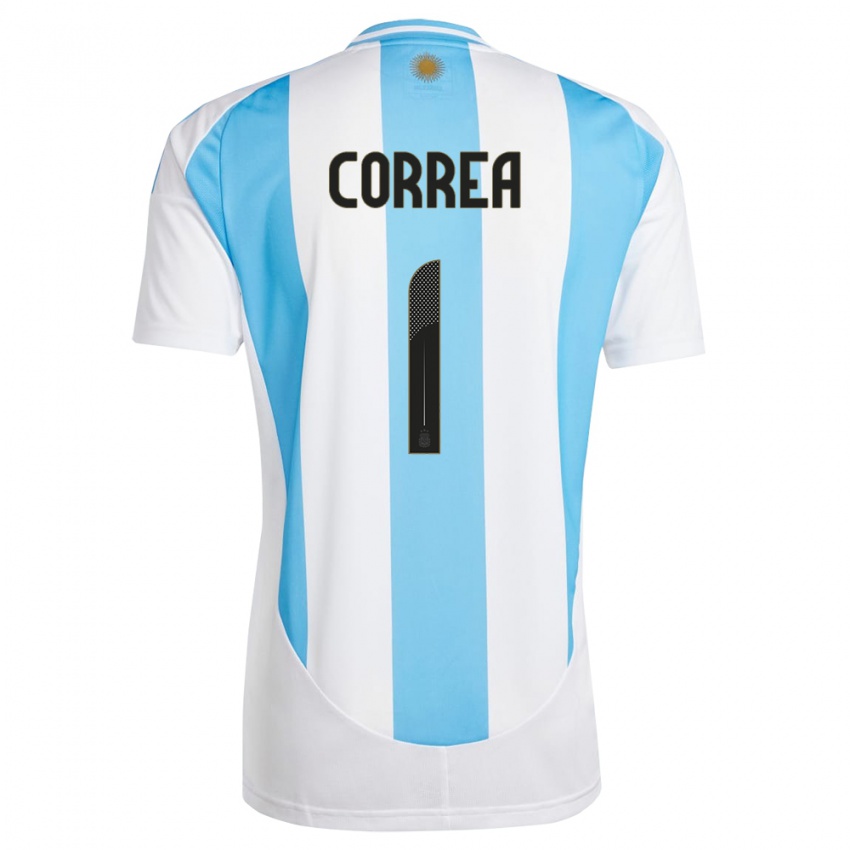 Homme Maillot Argentine Vanina Correa #1 Blanc Bleu Tenues Domicile 24-26 T-Shirt Belgique