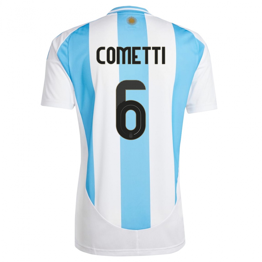 Herren Argentinien Aldana Cometti #6 Weiß Blau Heimtrikot Trikot 24-26 T-Shirt Belgien