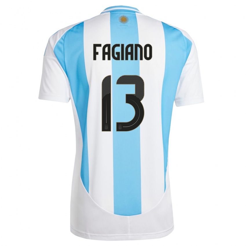 Homme Maillot Argentine Paloma Fagiano #13 Blanc Bleu Tenues Domicile 24-26 T-Shirt Belgique