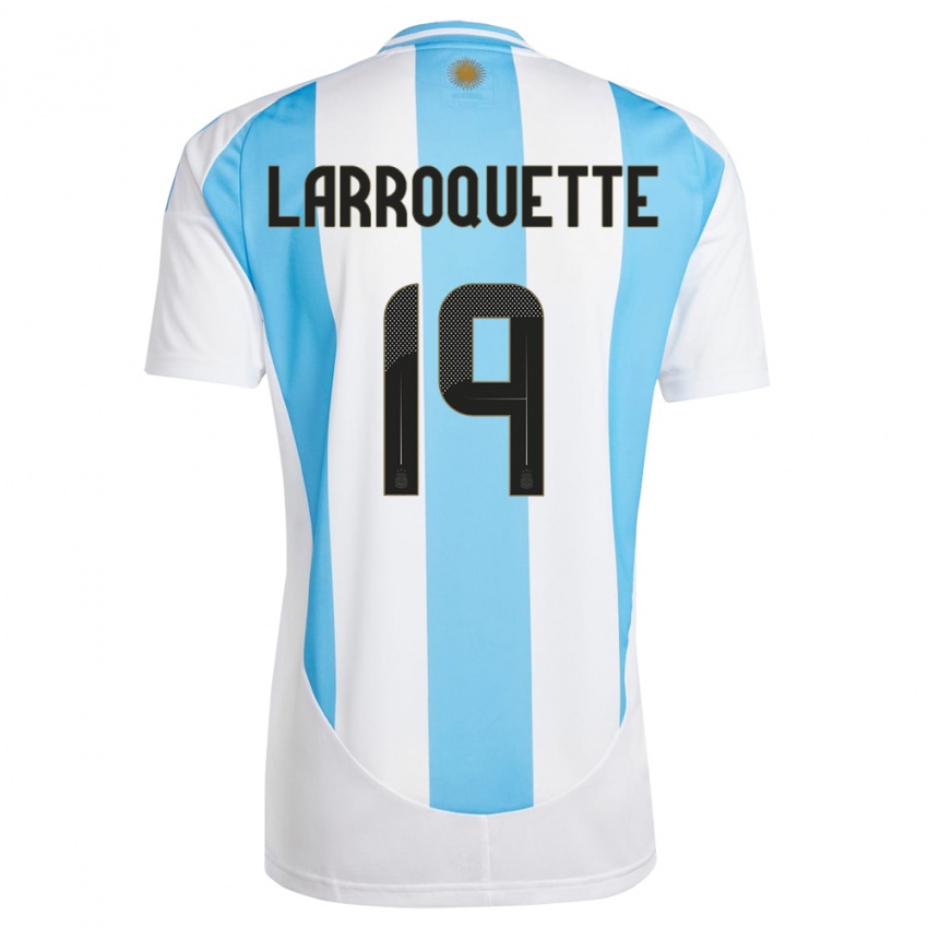 Homme Maillot Argentine Mariana Larroquette #19 Blanc Bleu Tenues Domicile 24-26 T-Shirt Belgique