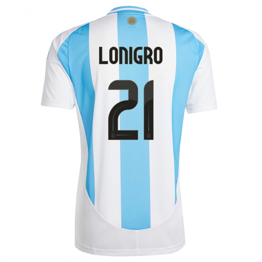 Homme Maillot Argentine Erica Lonigro #21 Blanc Bleu Tenues Domicile 24-26 T-Shirt Belgique