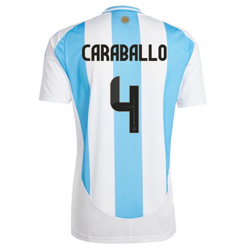 Herren Argentinien Brian Caraballo #4 Weiß Blau Heimtrikot Trikot 24-26 T-Shirt Belgien