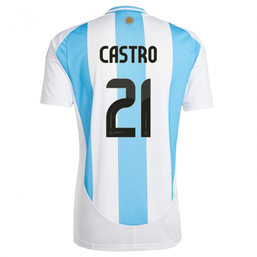 Herren Argentinien Santiago Castro #21 Weiß Blau Heimtrikot Trikot 24-26 T-Shirt Belgien
